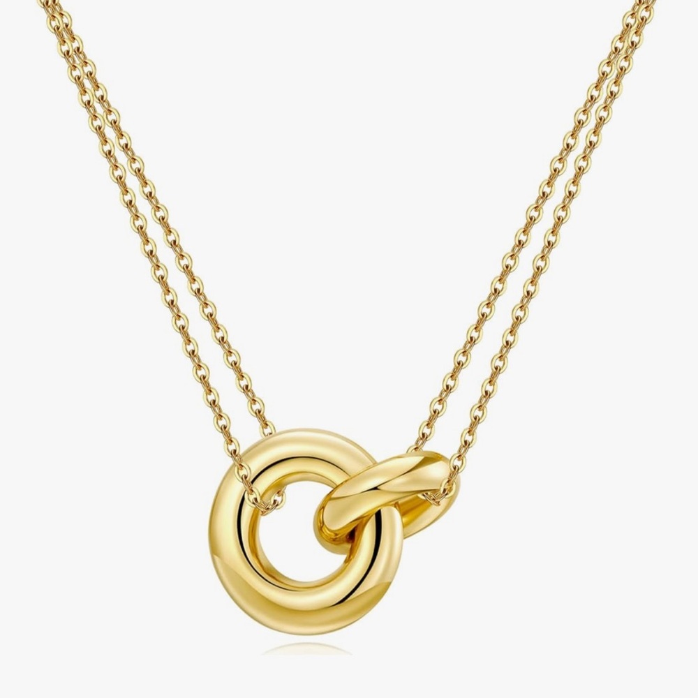 NEW 14k Gold Plated S925 Sterling Silver Interlocking Circle Necklace